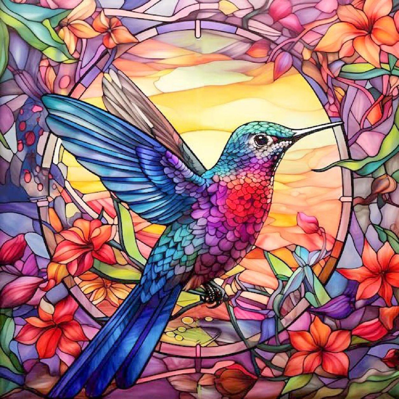 Hummingbird Diamond Painting Kits for Adults Beginners, DIY Stained Glass Diamond Art Kits for Adults